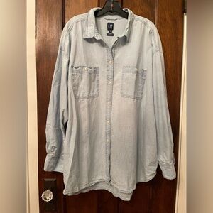 Gap Women’s Chambray Denim Big Shirt XXL Tall Light Indigo